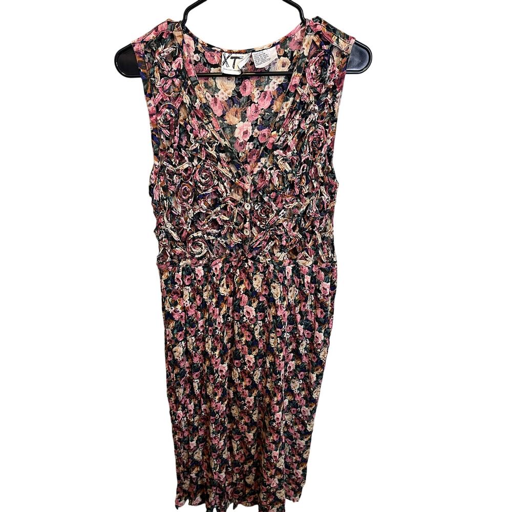 Vintage 80s/90s Floral Crochet Cottage Fairy Long Sleeveless Dress Large